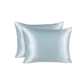 Sweet Dreams 2-Pack Luxury Satin Pillowcase with Zipper, Queen Size, Baby Blue (Silky Satin Pillow Case for Hair) by Shop Bedding