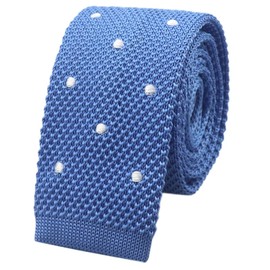 Elfeves - Corbata de punto de color liso para hombre, estilo formal, con punta plana, Azul (Sky Blue Polka Dot), Talla única