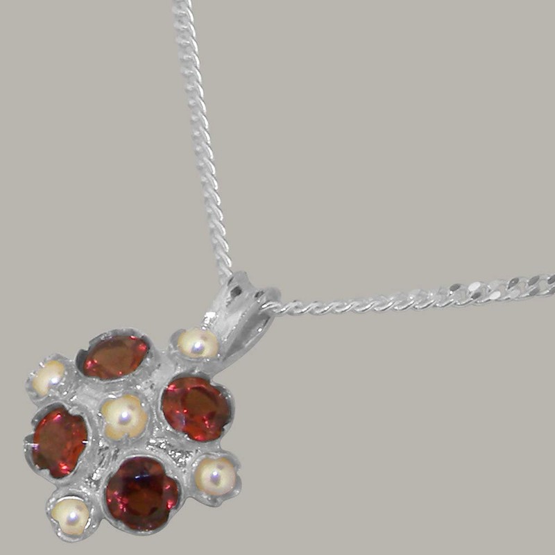 Sterling Silver Cultured Pearl & Garnet Womens Vintage Pendant &