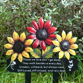 Memorial Grave Markers for Cemetery, Metal Memorial Plaque Stake, Waterproof Sympathy Garden Stake, in Loving Memory Outdoor Decor for Mom/Dad (Sunflower)