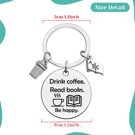 Book Lover Gifts Coffee Lover Gifts Keychain Book Themed Gifts Coffee Keychain Gifts for Bookworm Gifts for Readers Keychain for Reading Book Lovers Christmas Birthday Gifts for Bookworm Book lover