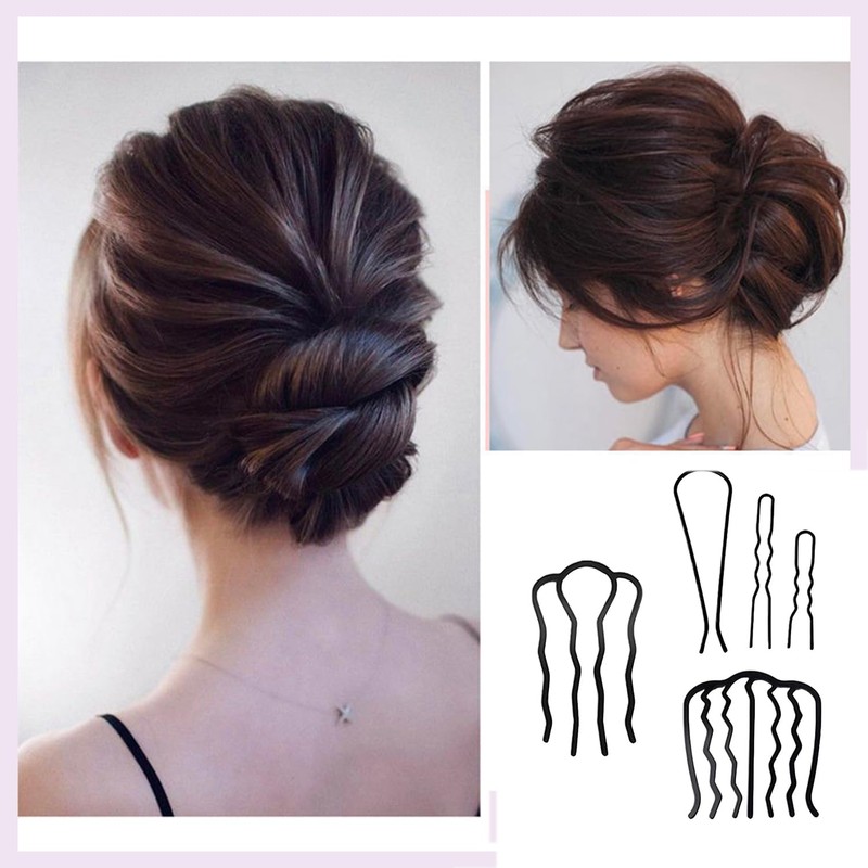 Roczential夜会巻きコーム 髪留め やかいまき コーム ヘアアレンジスティック 5枚セット シンプルデザイン 黒色 ヘアアクセサリー 髪飾り