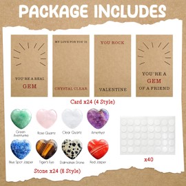 Rtisaeu 24 Pack Valentines Day Cards with Heart Shape Stones for Valentine Exchange Gifts, Valentines Party Favor, Classroom Exchange Prizes, Valentine’s Greeting Cards