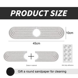 Tap Absorbent Mat, Dish Drying Mat Sink, Tap Sink Diatomaceous Earth Splash Guard Absorption Mat, Quick Drying, Absorbent Drip Mat for Kitchen and Bathroom (Grey, 45 x 10 cm)