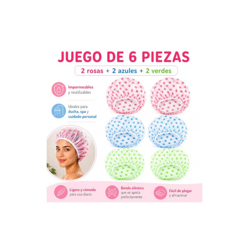 Janety Gorro de Baño Impermeable Reutilizable para Mujer, Set de