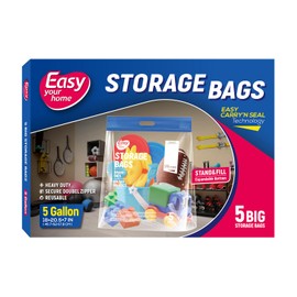 EASYYOURHOME 5PCS 5 Gallon Zipper Lock Plastic Bags with Handle and bottom,18"x23"+7",Extra Large Size Reusable Storage Bag with Double Zip for Clothing,Travel,Moving,Beach,BPA-Free,3-Mil Thick