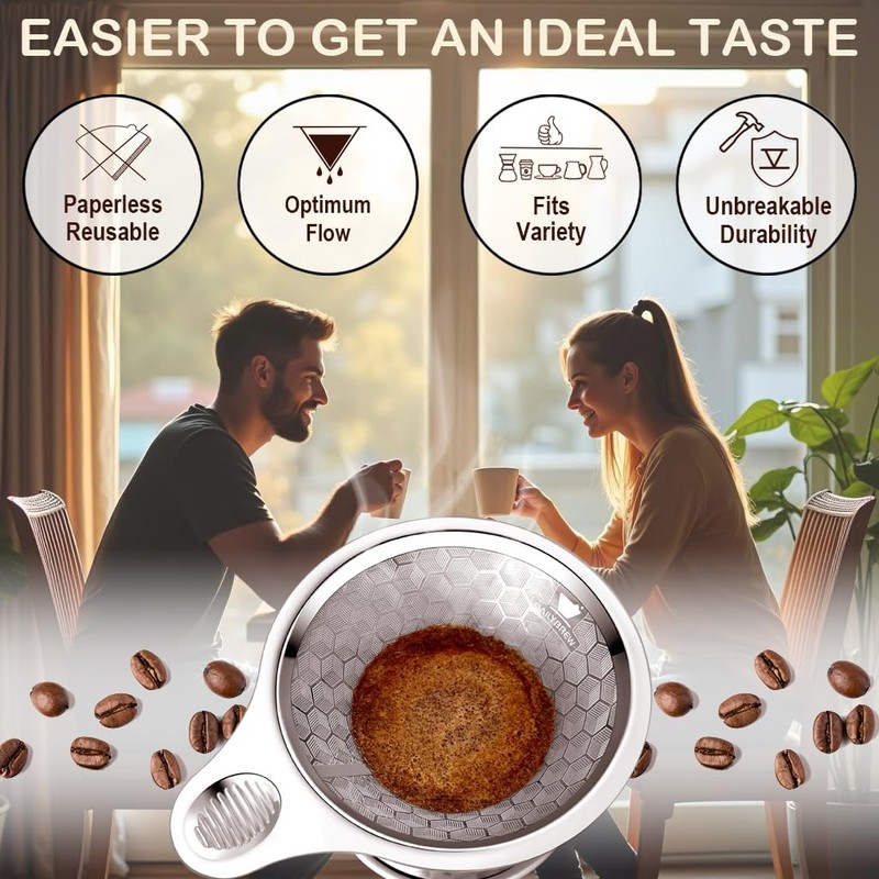 Pour Over Coffee Dripper, Triple Layer Stainless Steel Pour Over