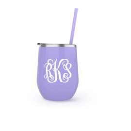 Lavender Stemless Wine Steel Tumbler with Scroll Monogram