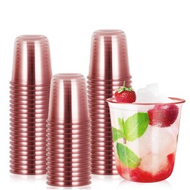 RMERVE RMERVE 50 Pcs Disposable Stemless Glasses 12oz Crystal Pink Plastic Cups Disposable Cold Party Drinking Cups Wine Glasses for Meeting Weddings Birthdays Cocktail Christmas Party Supplies (Pink,50 Pcs)