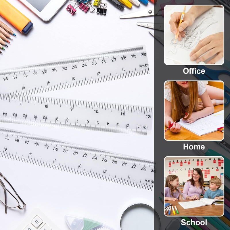 4 pcs Rulers 30cm, Dual Scale Ruler with Metric &