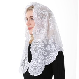 Spanish Mantilla White Mantilla Catholic church chapel scarf Embroidery lace Mass, 120cm*60cm