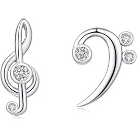 aretes de plata de ley 925 con notas musicales y circonia cúbica, Pequeño, Ideal para amantes de la música, mujeres y músicos, Regalo perfecto para ocasiones especiales