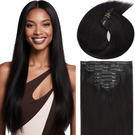 Anrosa 16 Inch Remy Human Hair Extensions Natural Color Straight Real Human Hair for Black Woman With PU Clips 8pcs 115g