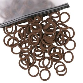 100 Pcs Cotton Hair Ties for Girls Kids Multicolor Small Seamless Elastic Ponytail Holders Hair Bobbles Bands (Dark Brown)
