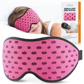 LitBear Breathable Sleep Mask, 3D Eye Mak Sleep for Side Sleepers Women Men, Light Blocking Sleeping Mask with Adjustable Strap, Soft Lightweight Eye Cover for Travel, Night Work, Nap, Office - Pink