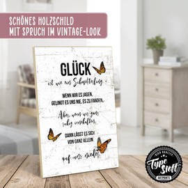 TypeStoff HS-00988 Wooden Sign with Saying - Butterfly - Vintage Look with Quote as Gift and Decoration on the Theme of Happiness