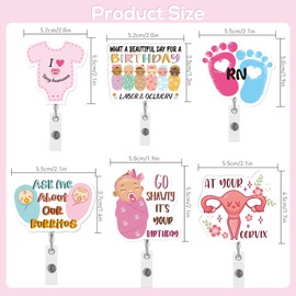 6PCS Midwifery Badge Reels, Cute ID Badge Holder Retractable Clip, Gifts for Maternity Nurses Labour Ward Staff