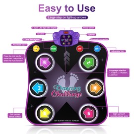 Flooyes Dance Mat Toys for 3-12 Year Old Kids, Electronic Dance Pad with Light-up 6-Button & Wireless Bluetooth, Music Dance Game Mat with 5 Game Modes, Gifts for 3 4 5 6 7 8 9 10+ Year Old Girls