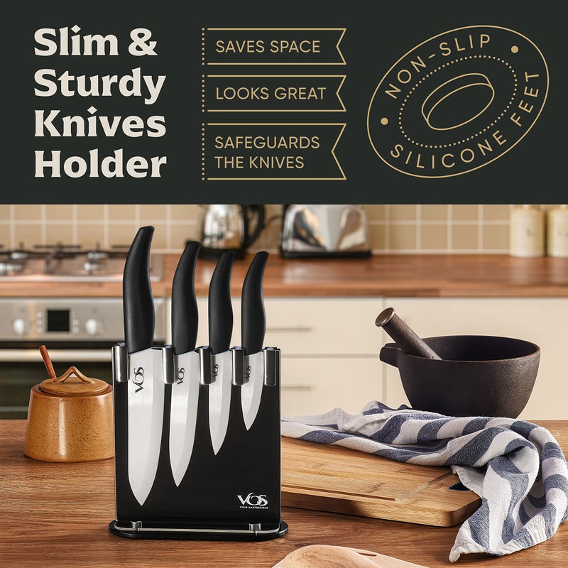 Vos Ceramic Knife Set with Block, Ceramic Knives Set For