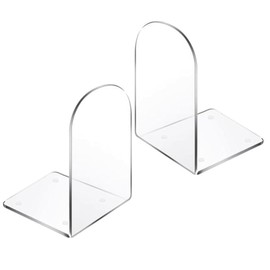 MerryNine Acrylic Bookends, Clear Curved Bookstand, Desktop Invisible Book Dividers (2)