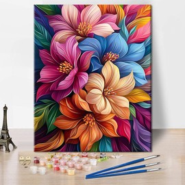 TISHIRON Paint by Numbers Adult Abstract Flowers Painting by Numbers for Adults Colourful Flowers DIY Painting by Numbers Kits Hand Painted Oil Painting Kit Home Decor Artwork, 40 x 50 cm
