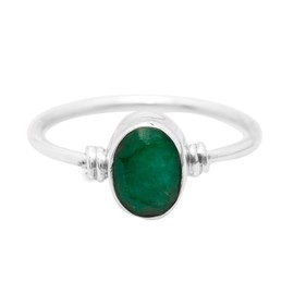 Koral Jewelry Created Emerald Ring 925 Sterling Silver Vintage Tribal Gypsy Boho Look US Size 5 6 7 8 9 (8)