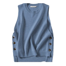 HangNiFang Women's Round Neck Sleeveless Pullover Ribbed Knit Sweater Vest Top (0199-Blue-S)