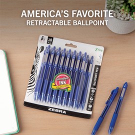 Zebra Pen Z-Grip Retractable Ballpoint Pen, Smooth-Flowing Blue Ink, 1.0mm Medium Point, School & Office Supplies, Ideal for Note-Taking, Journal and Planner Use, 18-Pack (22258)