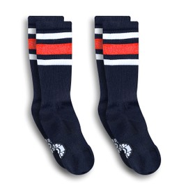 Old Bones Therapy | OBT Performance Crew Socks with Classic Stripes | Cotton-blended and Perfect for Skateboarding, BMX Snowboarding (L, Black (2 Pack))