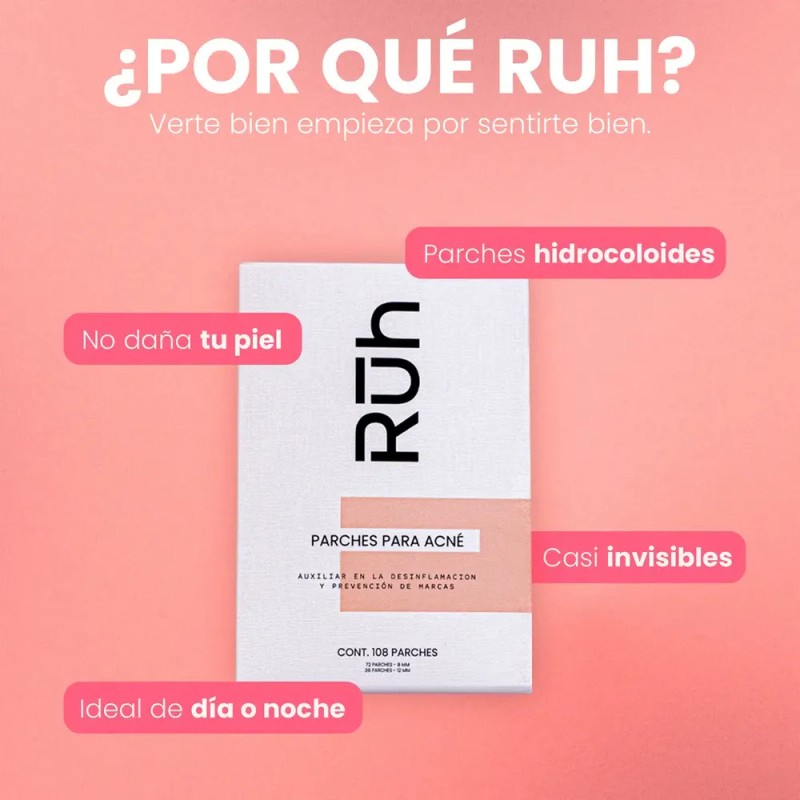 Pack de Parches Hidrocoloides para Acné RUH, 108 Unidades, para