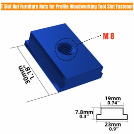 T-Slot Nuts, 10Pcs M8 T-Track Sliding Nuts for T-Slot Rails – Aluminum T-Shaped Groove Nuts, Woodworking T-Slot Fasteners, CNC Machine Fixtures & Screw Channel Accessories (Blue)