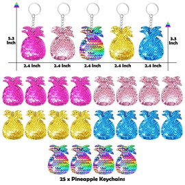 CiciBear 25 Pack Pineapple Sequin Keychains for Party Favors, Kids and Adults Birthday Gift, Baby Shower, Party, 5 Colors