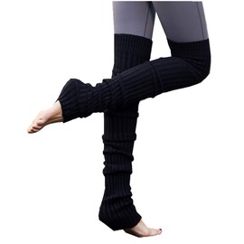 DIHKLCIO Leg Warmers, Ankle Warmers, Long Knit Leg Warmers, Women's, Cold Protection, Leg Cover, Loose Socks, 25.6 inches (65 cm), Socks, Cold Protection, Black, Free size