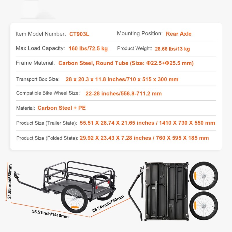 Happybuy Bike Cargo Trailer - 160 lbs Capacity, Foldable &