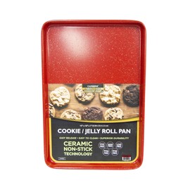casaWare 15 x 10 x 1-Inch Ultimate Series Commercial Weight Ceramic Non-Stick Coating Cookie/Jelly Roll Pan (Red Granite)