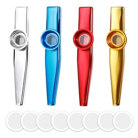 XOXVURI Pack of 4 Kazoo with 8 Flute Foils, Aluminium Alloy Metal Kazoo Membrane Metal Kazoo Music, 4 Colours