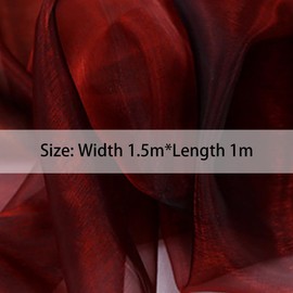 1 Meter Iridescent Organza Fabric 150CM Wide Gradient Polyester Fabric Organza Gauze Sheer for Sewing Dressing Making,Red/Black