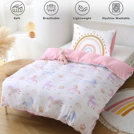 FEKOHIPY Kids Duvet Cover Set Unicorn Children's Bedding Single 135x200 Girls Pink 3D Print Microfibre Kid Duvet Cover with Zip and 1 Envelope Pillow Case 50x75cm Rainbow Castle Child Bedding Linen