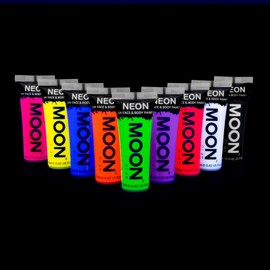 Moon Glow Blacklight Intense Neon UV Face and Body Paint 0.42oz - Set of 9 Tubes - Inc UV Keyring