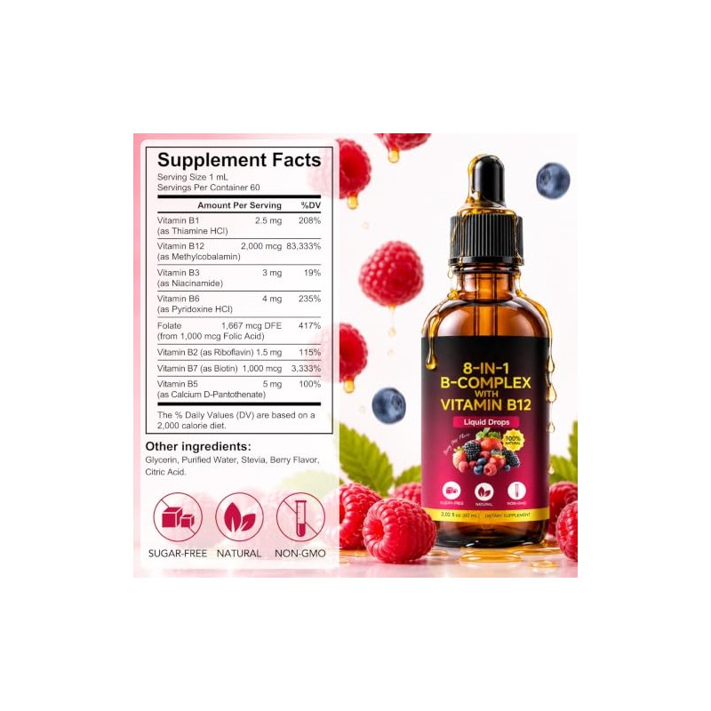 Vitamin B12 Liquid Drops, 60ml Fast Absorbing B12 Supplement
