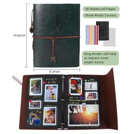 RECUTMS Green Scrapbook Leather Photo Album Retro Wedding Message Book 60 Pages Black Paper Memory Book Gift Wedding Memorial Birthday Gift for Teacher Students Friend (Butterfly Girl)