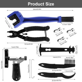 Chain Riveter Bicycle 12 Pieces Bicycle Chain Tool Set with Bicycle Cleaning Set Chain Lock Pliers Chain Gauge Bicycle Chain Pliers and 5 Pairs Bicycle Chain Rivets for 6-10 Speed Bicycle Chain