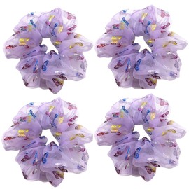 4 Pack Glitter Dance Butterfly Bun Net Tuck Organza Hair Scrunchies for Girl Rich Tones Bun Covers Mesh String Bobbles Elastic Headdress Ties Ponytail Bun Holders Hair Donut Hair Accessories for Performance,Dance,Cheer,Birthday,Themed Party Festivals (Purple)