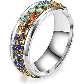 Anxiety Relieve Rings Silver Fidget Rings for Anxiety for Women Men Colour Cubic Stress Relieving Ring (Color, 7)