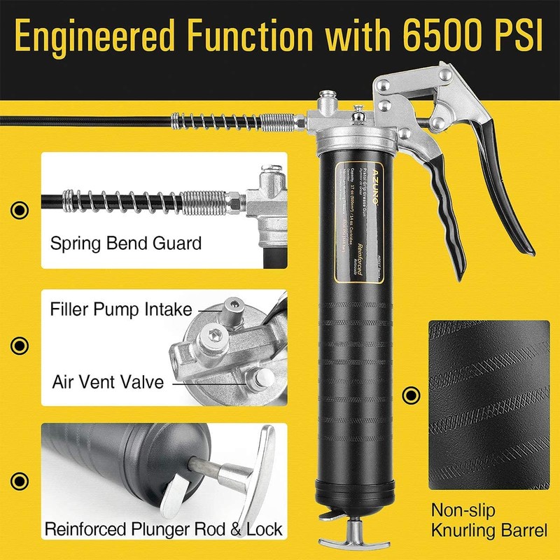 AZUNO Pistol Grip Grease Gun, 6500 PSI Heavy Duty Grease