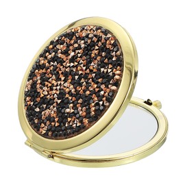 uxcell Small Pocket Mirror for Purse, Magnifying Foldable Makeup Handheld Compact Mirror for Women, Purse, Travel, Girls, Gift (Black/Gold with Gold Frame, 2.8Inch)