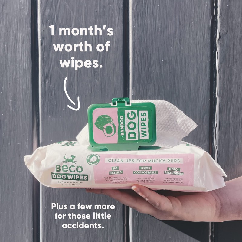 Beco Bamboo Dog Wipes - Plastic Free 80 Wipes, Coconut