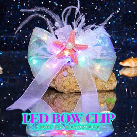 JAKAWIN Light Up Hair Bow Knot Glowing Veil Hair Clip Starfish Tulle Bows Bachelorette Party Hair Accessories for Women (Pink)