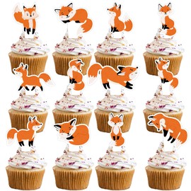 24pcs Double-sided Dessert Cupcake Topper Pick for Animal Fox Theme Baby Shower Boys Girls Happy Birthday Party Theme Decor Supplies