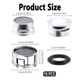 6 Pcs Tap Aerator, Kitchen Tap Aerator, 24mm Durable Faucet Aerator with A Wrench Tap Filter for Sink Taps in The Kitchen Bathroom Restaurant and Public